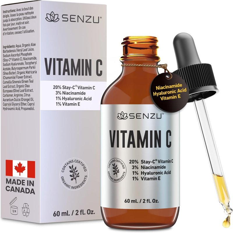 Canadian 20% Vitamin C Facial Serum with Niacinamide, Hyaluronic Acid & Vitamin E, Anti Aging Serum To Reduce, Fine Lines and Wrinkles (60ml / 2oz)