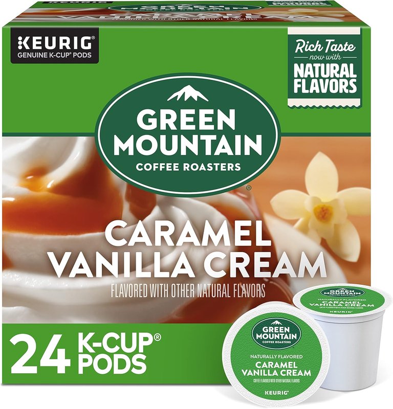 Green Mountain Coffee Roasters Caramel Vanilla Cream, Single-Serve Keurig K-Cup Pods, Flavored Light Roast Coffee, 24 Count Caramel 24 count (Pack of 1)