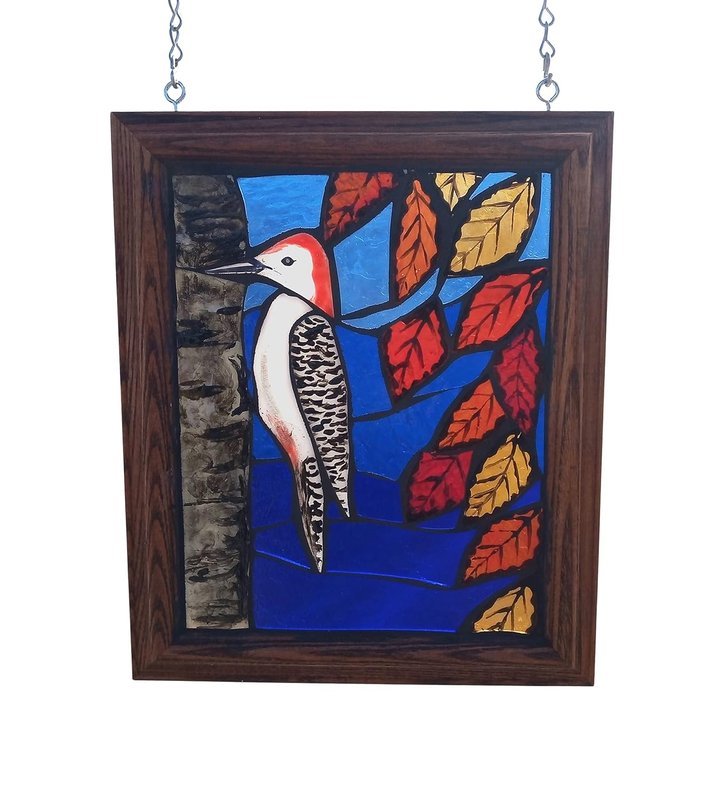 Woodpecker Stained Glass Mosaic Panel