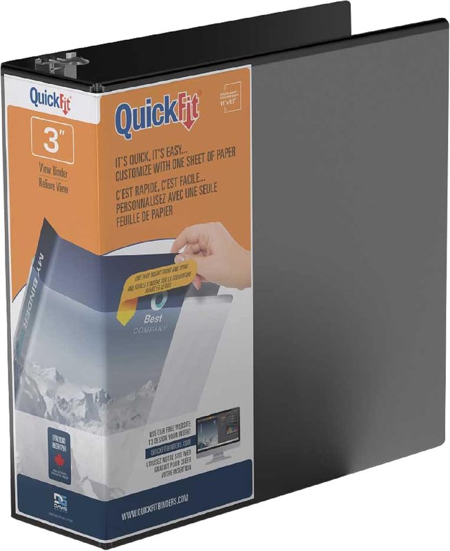 QuickFit View Binder, 3-Ring Binder for School or Office, D Ring, Black, Single, 3 Inch