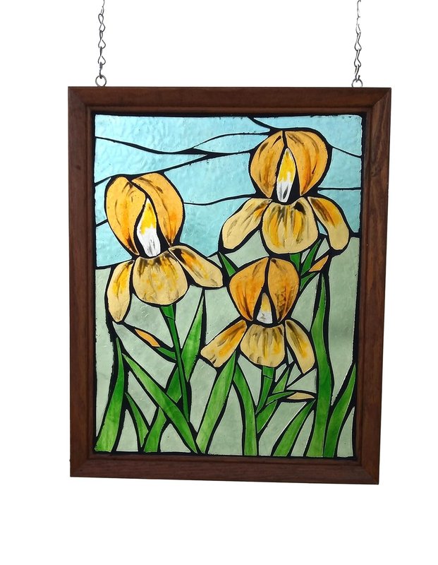 Yellow Bearded Iris Stained Glass Mosaic Panel