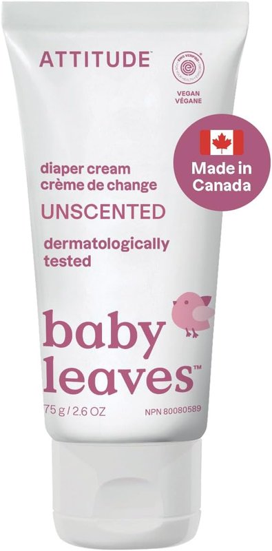 ATTITUDE Diaper Cream for Baby, Made in Canada, EWG Verified, Dermatologically Tested, Formulated with Zinc Oxide, Vegan, Unscented, 75 grams