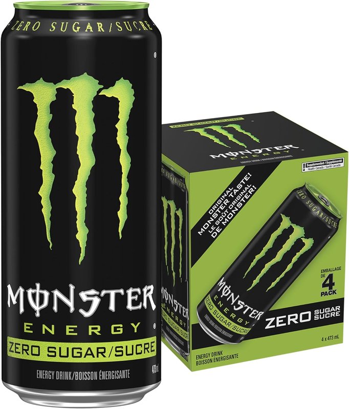 Monster Energy, Zero Sugar, 473mL Cans, Pack of 4