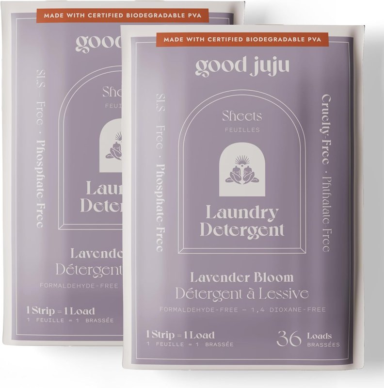 Good Juju Laundry Detergent Strips with Plant Enzymes | Proudly Canadian | 72 Strips (72 Full Loads, Up to 144 Small Loads) | Ultra-Concentrated & Eco-Friendly | SLS & Phosphate Free | Lavender Bloom