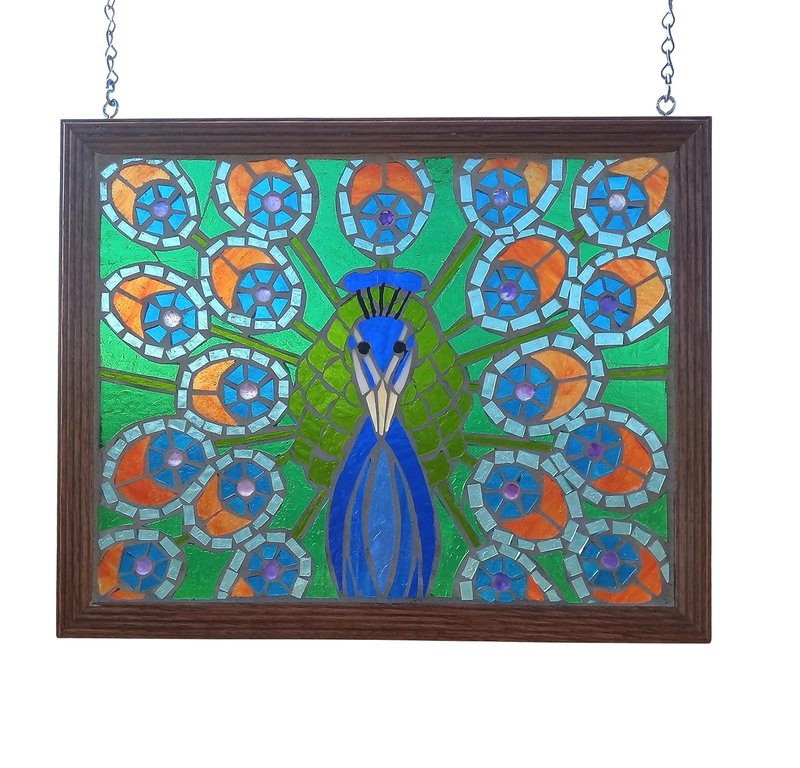 Peacock Tail Stained Glass Mosaic Panel