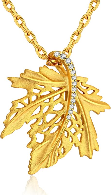 Jiahanzb 925 Sterling Silver Maple Leaf Pendant Necklace for Women, Cubic Zirconia CZ Diamond Canadian Maple Leaf Charm Jewelry, 18 Inch Hypoallergenic Chain, Canadian Souvenir Gift for Her B-maple Leaf Necklace-gold Plated