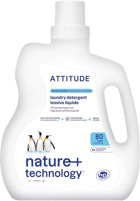 ATTITUDE Liquid Laundry Detergent, EWG Verified, HE Compatible, Plant-Based & Vegan, Laundry Soap, Made in Canada, Wildflowers Scent, 80 Loads, 2 Liters Wildflower 2 l (Pack of 1)