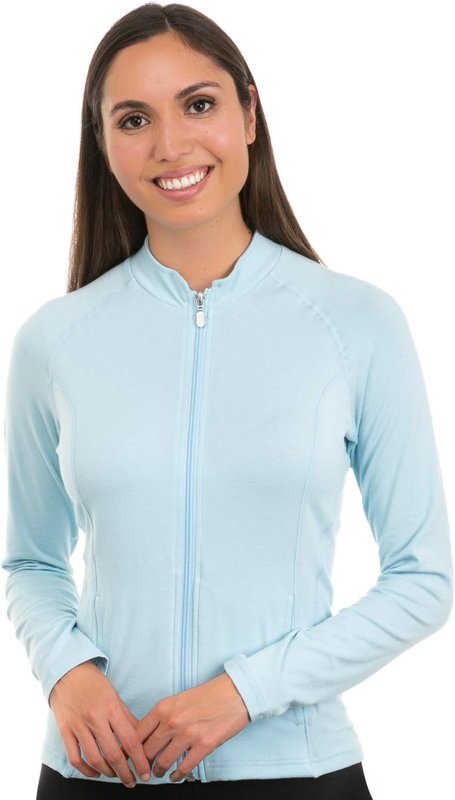 Nozone Lanai Full Zip Sun Protective Shirt for Women, UPF 50+ Large Powder Blue