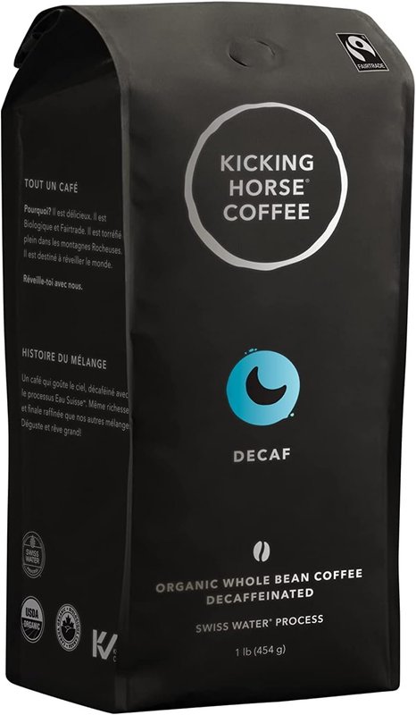 Kicking Horse Coffee, Decaf, Swiss Water Process, Dark Roast, Whole Bean, 1 lb - Certified Organic, Fairtrade, Kosher Coffee Decaf - Dark Roast 454 g (Pack of 1)