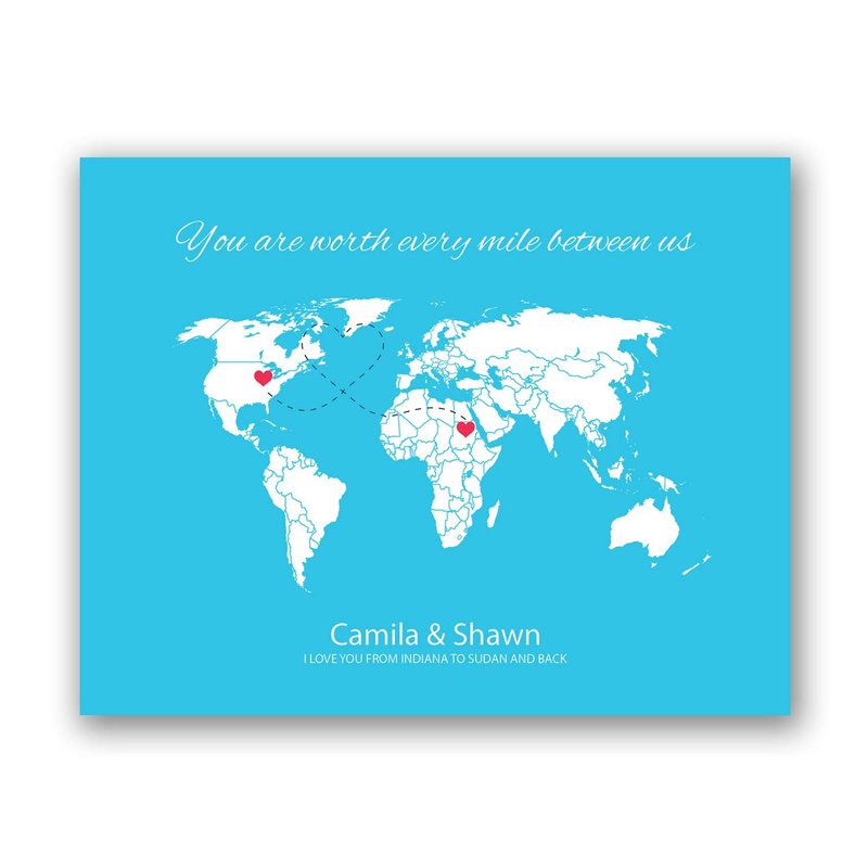 [SF Customizables] Custom Long Distance Love World Map, International Relationship Print, Wall Art Print, Engagement Wedding Gift, Friend Family Moving Away Gift [Poster Print ONLY]