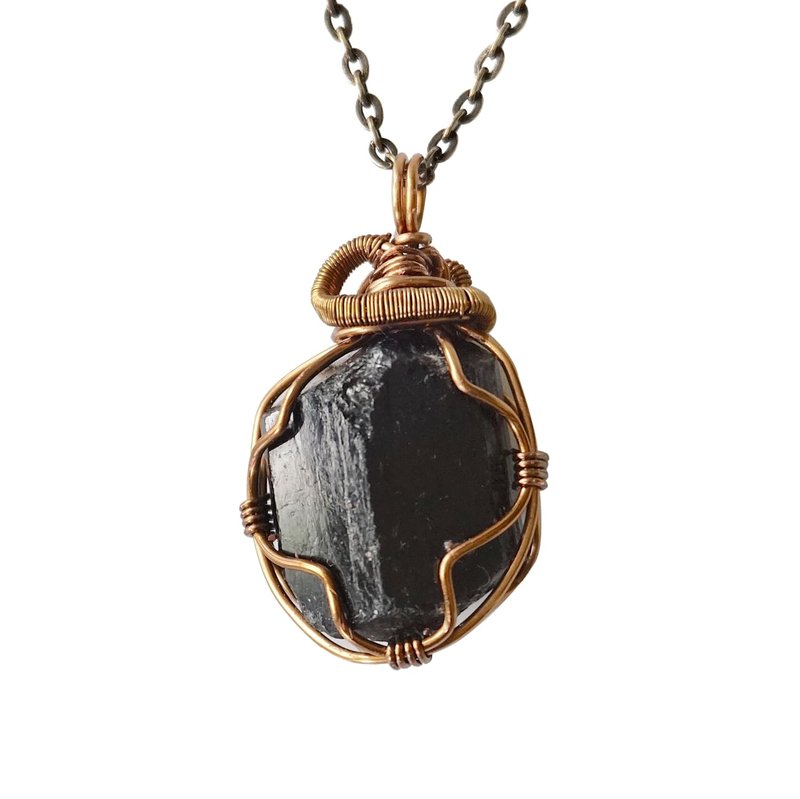 Designs by Nature Gems Raw Black Tourmaline Necklace in Antique Bronze for Men and Women, Made in Canada