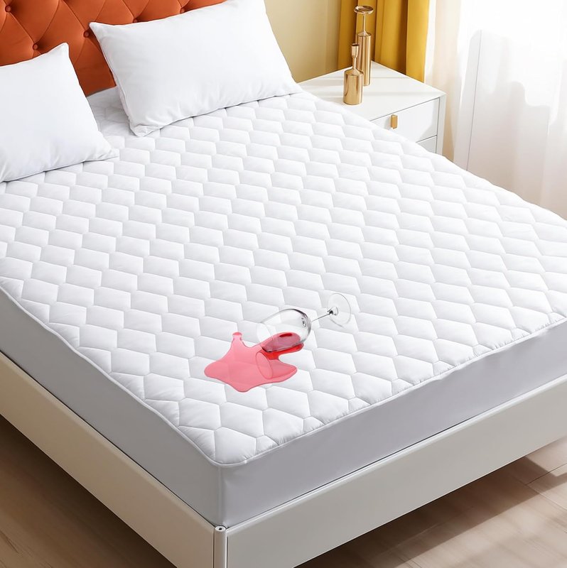 Canadian Linen Waterproof Fitted Mattress Pad, Premium Fill Quilted Deep Pocket Mattress Cover, Noiseless Washable Protector Absorbent Quick Dry Nonslip Topper, Home Bedding Breathable Bed Cover, Full Waterproof Mattress Protector Full