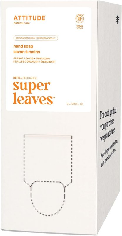 ATTITUDE Hand Soap, Made in Canada, EWG Verified, Plant and Mineral-Based Ingredients, Vegan Beauty and Personal Care Products, Bulk Refill, Orange Leaves, 2 Liters