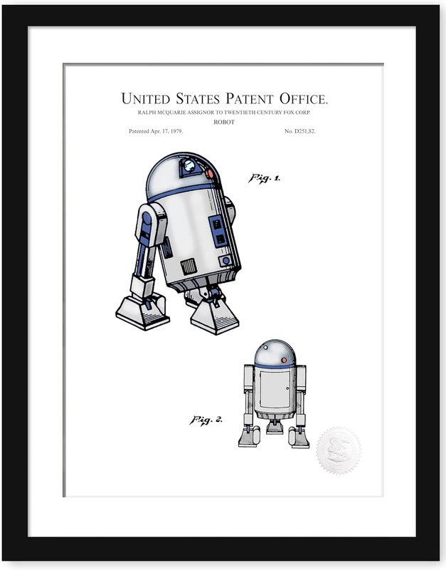 Sci-Fi Robot Patent | Print of 1979 Twentieth Century Fox Patent | Robot Wall Art | Available Both as Prints or Framed | White Background | (8x10" Frame with Mat)