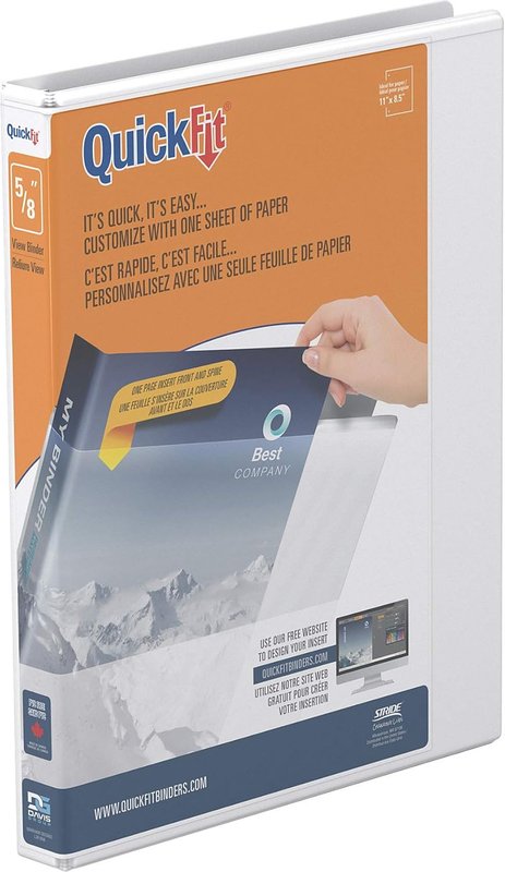 QuickFit View Binder, 3-Ring Binder for School or Office, D Ring, White, Single, 5/8 Inch