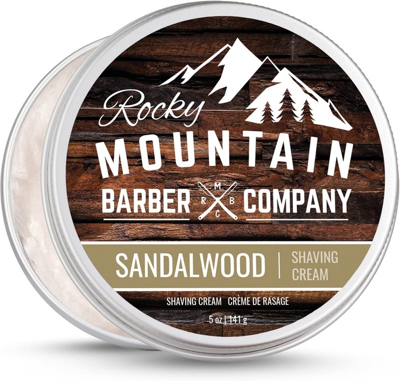 Shaving Cream for Men – Made in Canada - With Sandalwood Essential Oil - Thick Lather for Traditional and Cartridge Shaving - by Rocky Mountain Barber Company – 5oz Tin