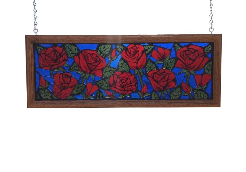 Red Rose Stained Glass Mosaic Panel