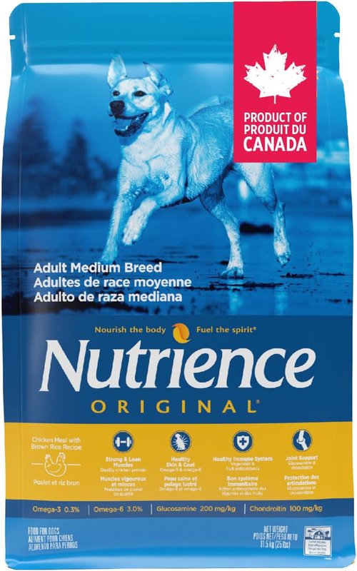Nutrience Original Adult Dog Food Medium Breed, 11.5 kg (25 lbs), Chicken Meal with Brown Rice Recipe, Dry Dog Food, Balanced Nutrition, Nourriture Pour Chien, Manger Pour Chien