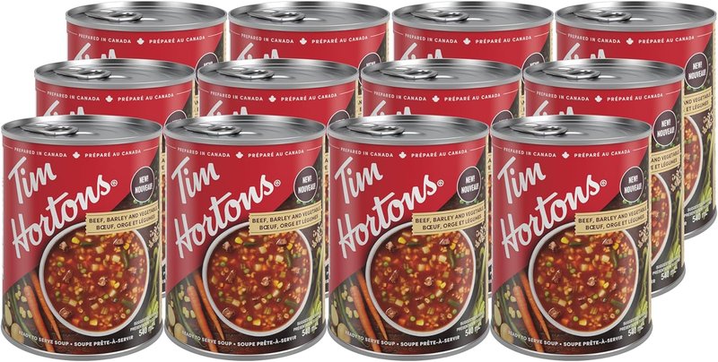 Tim Hortons Beef, Barley & Vegetable Soup, Ready to Serve, 12 Cans x 540mL