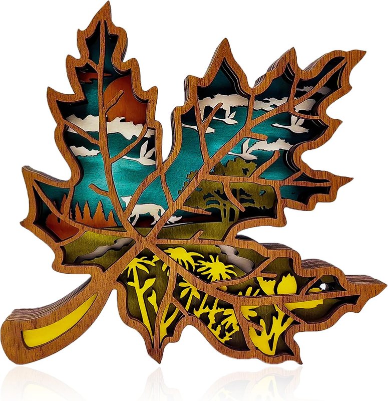 Maple Leaf 3D Wooden Decor, Eco-Friendly Natural Plywood Art, Maple Leaf Ornament – Canadian Nature Gift/Feuille d'Érable 3D en Bois, Art Écologique en Contreplaqué Naturel – Cadeau Canadien