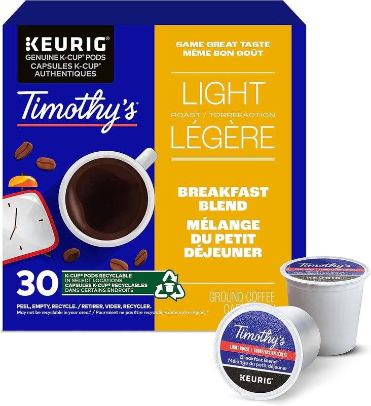 Timothy`s Breakfast Blend Single Serve Keurig K-Cup Pods for Keurig Brewers, 30 Count