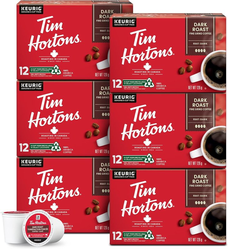 Tim Hortons Dark Roast Coffee, Single Serve Keurig K-Cup Pods, 72 Count