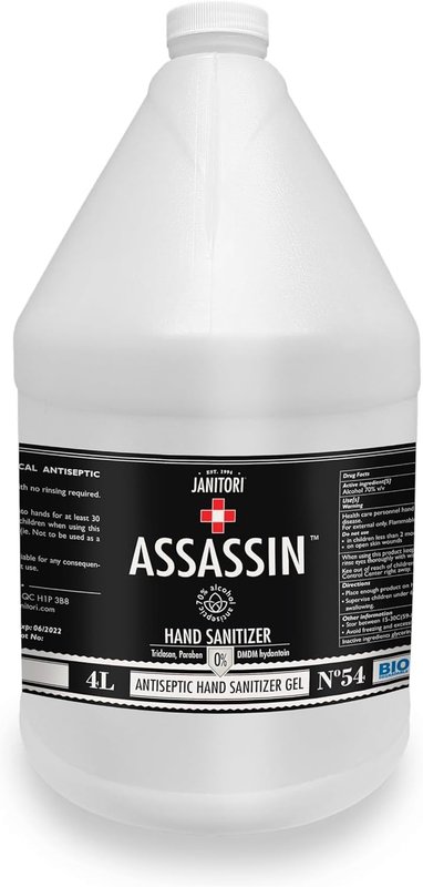 Assassin Hand Sanitizer Gel β 4L Refill with Pump β 70% Alcohol, Aloe Vera β Non-Sticky, Plant-Based, Biodegradable β Made in Canada 3.83 kg (Pack of 1)