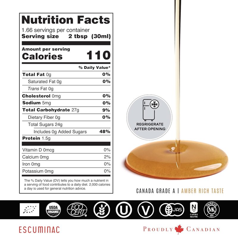 Escuminac Maple Syrup. Extra Rare Amber Rich Taste. Pure & Organic Maple Syrup from Quebec, Canada. Pack of 12 x 50 ml Mini Glass Bottles. Wedding Favors, Canadian Gifts, Hostess Gifts.