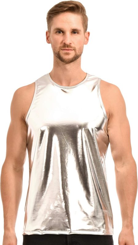 Gary Majdell Sport Men's Liquid Metallic Muscle/Tank Top Shirt Large Liquid Silver
