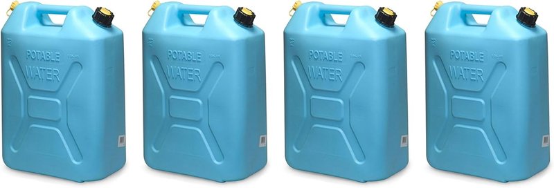 Scepter Portable Plastic Military Style Food Grade 5 Gal Water Jug Container with Reversible Spout for Camping & Emergency Storage, 4 Pack, Blue