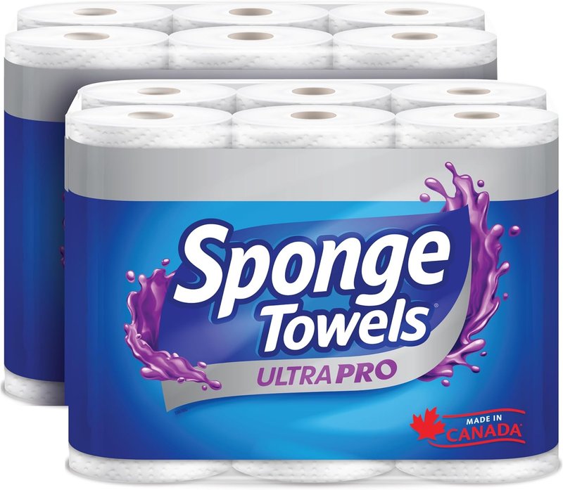 SpongeTowels UltraPRO Ultra Strong & Absorbent Paper Towel, Choose-A-Size Sheets, 2 Packs of 6 Giant Rolls = 18 Regular Rolls 6 Count (Pack of 2)