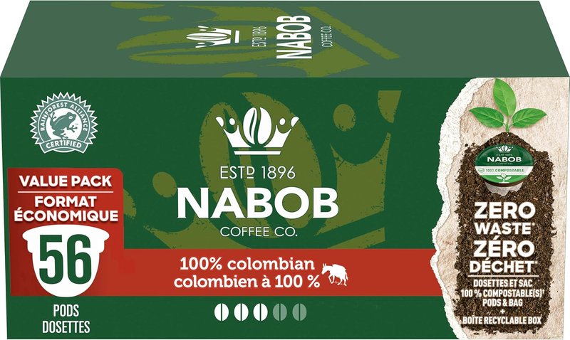 Nabob 100% Colombian Coffee Certified Compostable Pods, 546 g Box 100 % Colombian 56 count (Pack of 1)