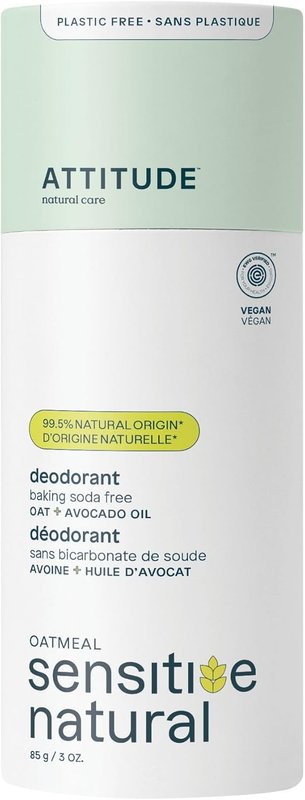 ATTITUDE Baking Soda Free Deodorant for Sensitive Skin with Oatmeal and Avocado Oil, Made in Canada, EWG Verified, Aluminum Free, 85 grams Avocado Oil 85 g (Pack of 1)