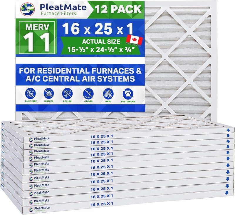 Furnace Filter 16x25x1 MERV 11 Pleated Furnace Air Filter. Case of 12 Made In Canada by FurnaceFilters.Ca