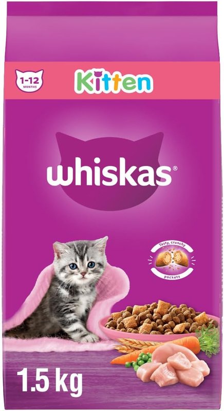 Whiskas Kitten Dry Cat Food With Real Chicken, 1.5 kg Bag