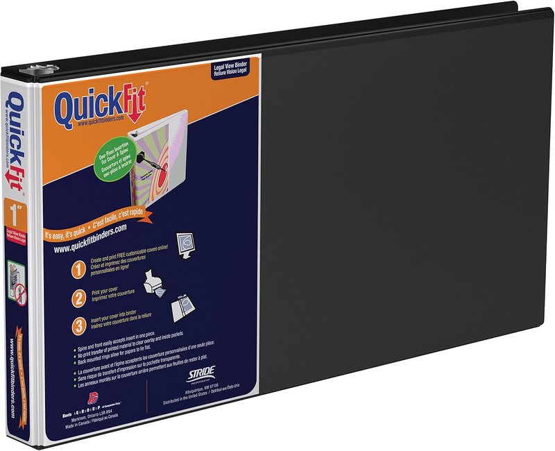 QUICKFIT 95011L Deluxe View Binder - 1" Binder Capacity - Legal - 8 1/2" x 14" Sheet Size - 200 Sheet Capacity - 3 x Round Ring Fastener(s) - 2 Internal Pocket(s) - Black - Recycled - 1 Each