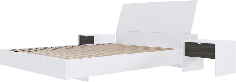 Nexera Porter 4-Piece Floating Platform Bedroom Set, White, Double Full White & Bark Grey