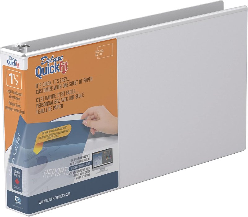 QuickFit Heavy-Duty Landscape Legal Binder, Round Ring, 8 1/2 Inches by 14 Inches, Round Ring, White