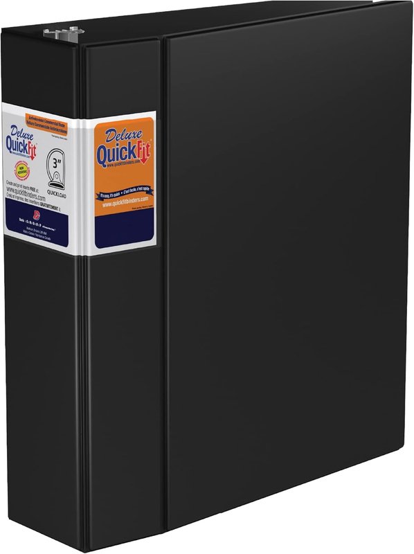 QuickFit Deluxe Commercial Binder - 3" Binder Capacity - 8 1/2" x 11" Sheet Size - 550 Sheet Capacity - D-Ring Fastener - Internal Pocket(s) - Black - Recycled - 1 Each 3 inch