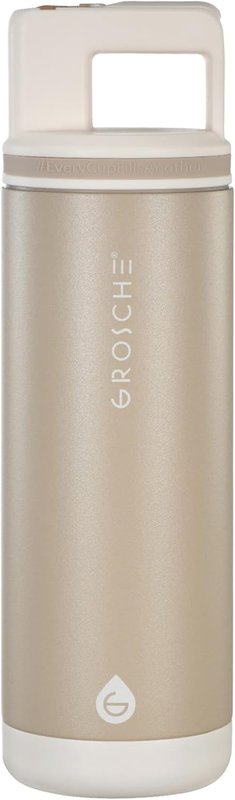 GROSCHE Alpine Flip 'N Sip 20oz Insulated Water Bottle - Stainless Steel, Leakproof Flask with Straw, Perfect for Gym, Travel & Outdoor Use, Canadian Brand! - 20 fl. oz, Sand Beige Sand Beige 20 Ounces