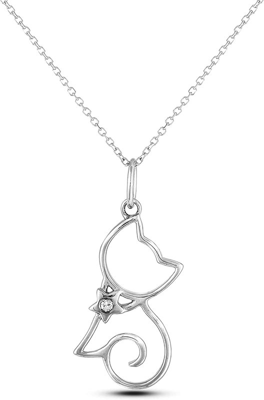Polar Light .925 Sterling Silver Canadian Diamond Lucky Charms Necklace on 18" Paperclip or Curb Chain Cat - Rolo Chain