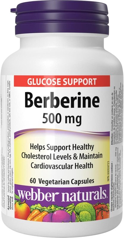 Webber Naturals Berberine 500 mg, 60 Capsules, Supports Healthy Glucose Metabolism and Cardiovascular Health, Vegan