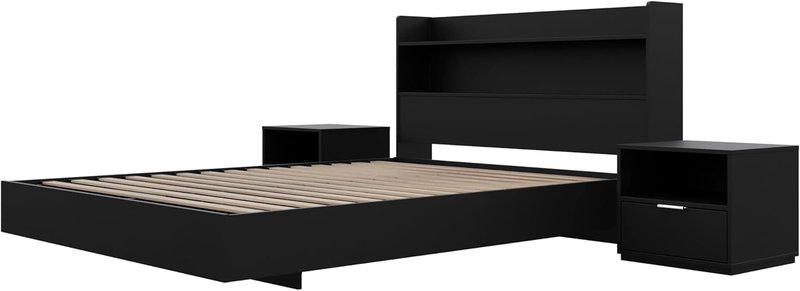 Nexera Harper 4-Piece Floating Platform Bedroom Set, Black, Queen Queen Black