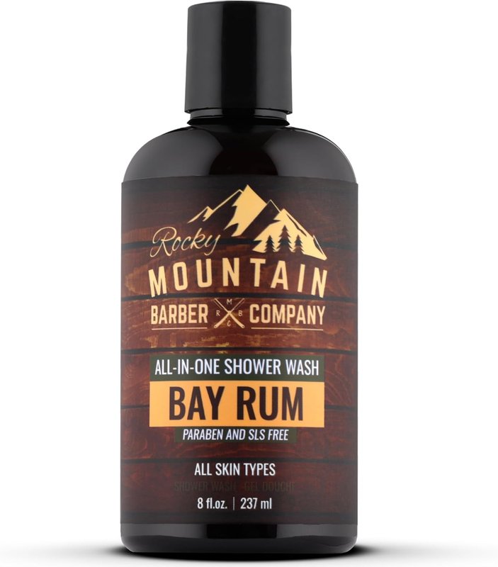 Bay Rum All-In-One Body Wash – Made in Canada - Shampoo, Body Wash, Conditioner, Face Wash & Beard Wash with Aloe Leaf Juice - 8 oz by Rocky Mountain Barber Company