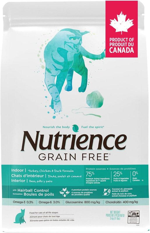 Nutrience Grain-Free Indoor Cat Food - Canadian Turkey, Chicken & Duck - 5 kg (11 lb) Bag