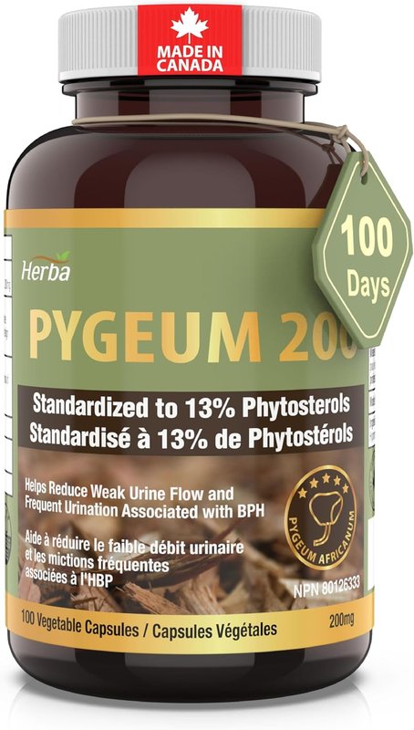 Herba Pygeum Supplement 200mg – 100 Capsules | Standardized to 13% Phytosterols | Pygeum Africanum as Prostate Supplement for Men | Made in Canada