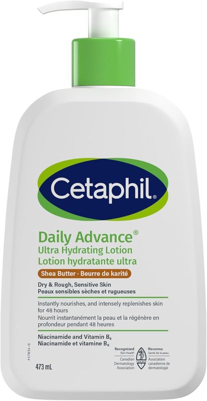 Cetaphil Daily Advance Lotion, Hydrating Body Lotion with Shea Butter for Dry & Sensitive Skin, Provides 48-Hr Hydration, Fragrance Free, Non-Greasy, Non-Comedogenic, Dermatologist Recommended, 473 ml 473 ml (Pack of 1)