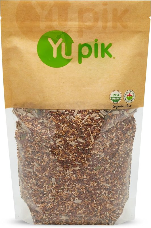 Yupik Organic Super 6 Seeds Mix, Healthy Snack, pumpkin, sunflower, brown flax, golden flax, sesame, chia, 1Kg 1 kg (Pack of 1)