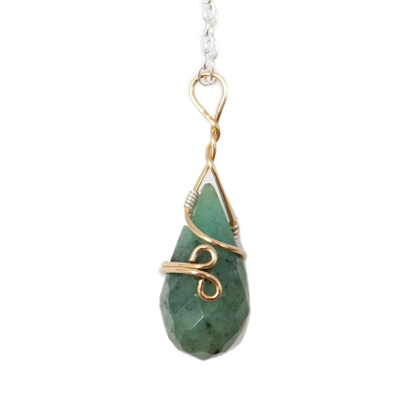 Designs by Nature Gems Emerald Necklace, May Birthstone Jewelry, With 18 Inch Sterling Silver Chain, Genuine Raw Crystal, Handmade in Canada yellow-gold-and-sterling-silver