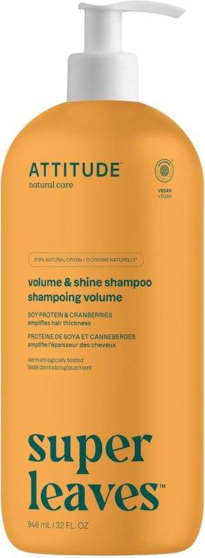 ATTITUDE Volume and Shine Hair Shampoo, Made in Canada, EWG Verified, For Thin Hair, Naturally Derived Ingredients, Vegan and Plant Based, Soy Protein And Cranberries, 946 mL Volume & Shine 946 ml (Pack of 1)